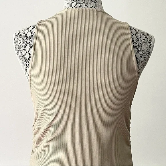 Zara Tan Ribbed Knit Ruched Drawstring Bodycon Dress Size S - Picture 10 of 15